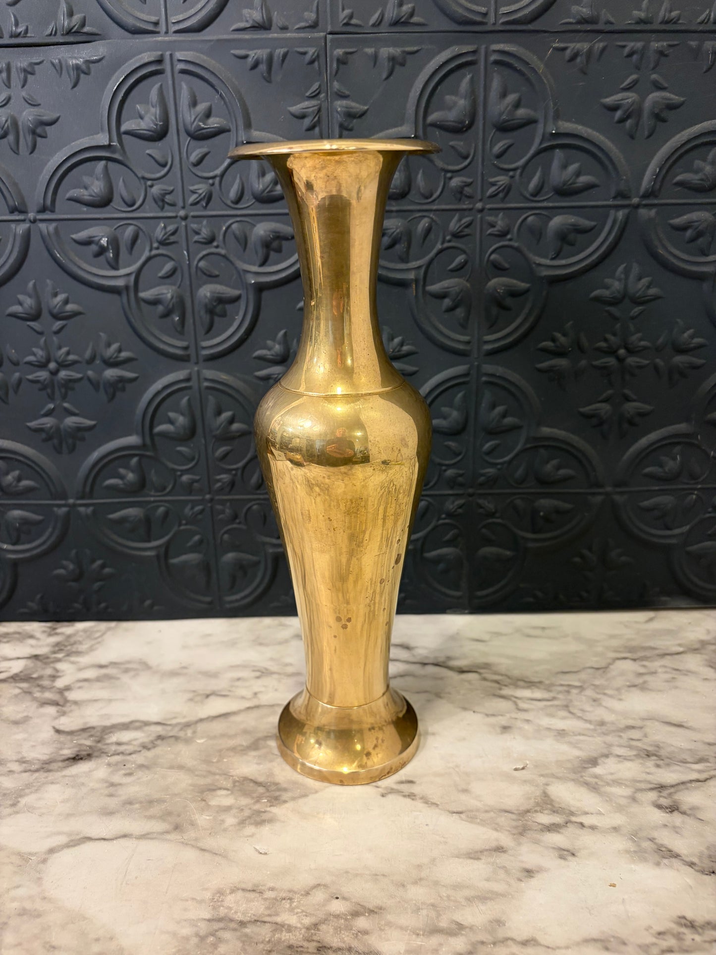 Shiny Brass Fluted Vase 10"