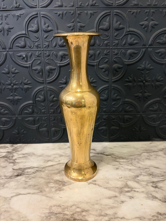 Shiny Brass Fluted Vase 10"