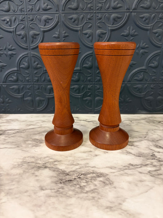 Wooden MCM Candle Holder Pair of 2