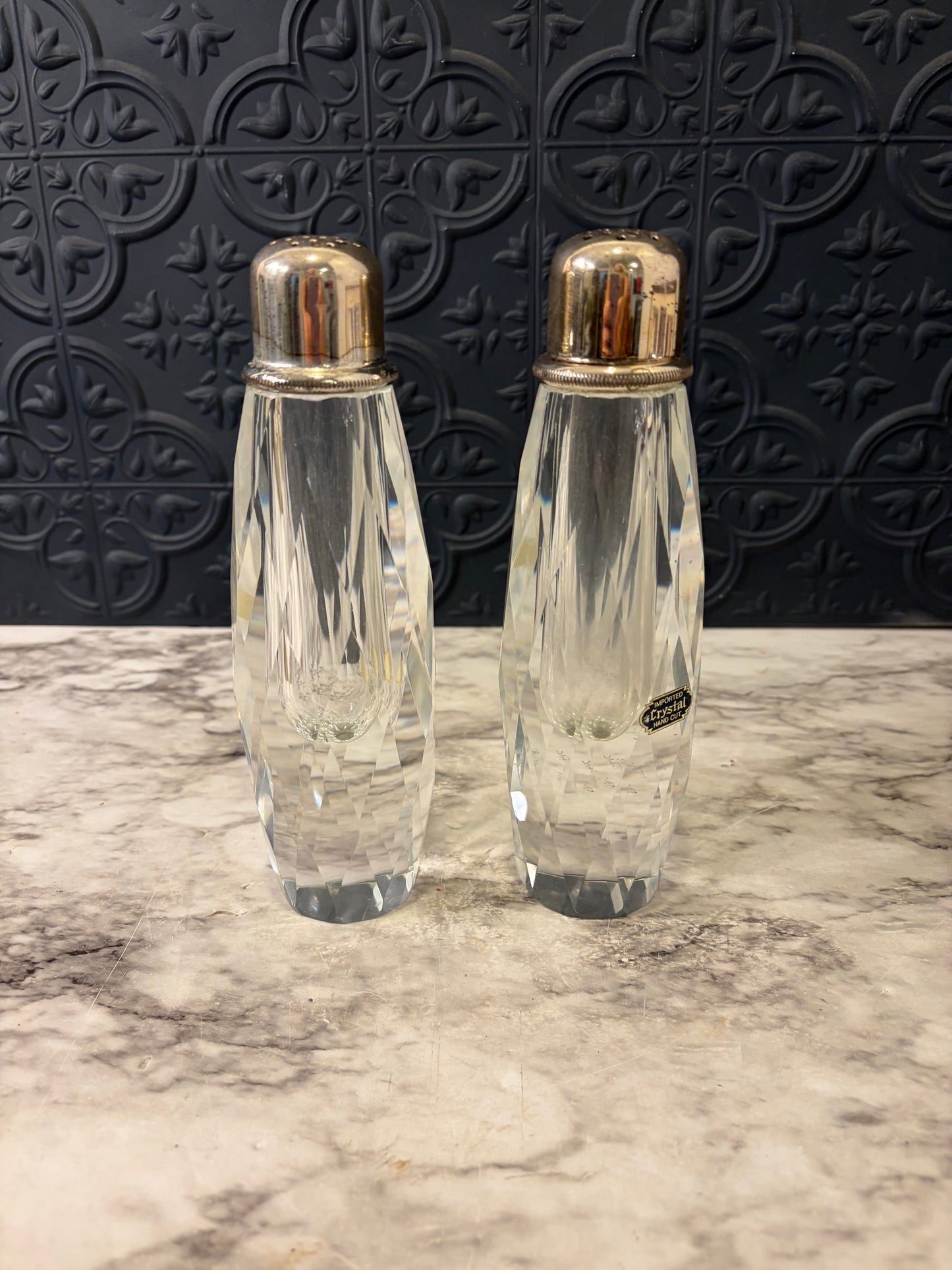 Heavy Crystal Cut Glass Salt and Pepper Shakers