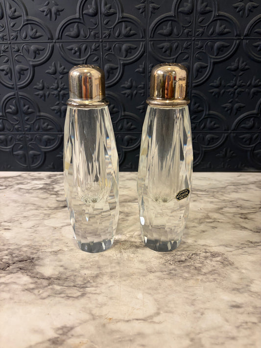 Heavy Crystal Cut Glass Salt and Pepper Shakers