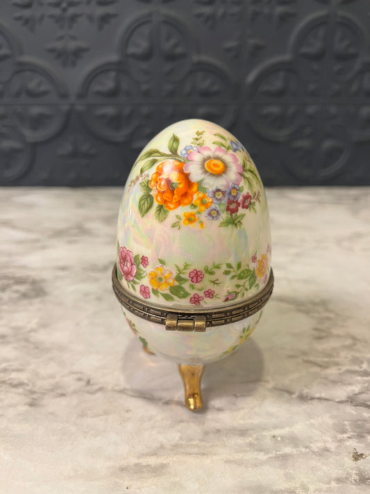 Porcelain Floral Egg Trinket Box