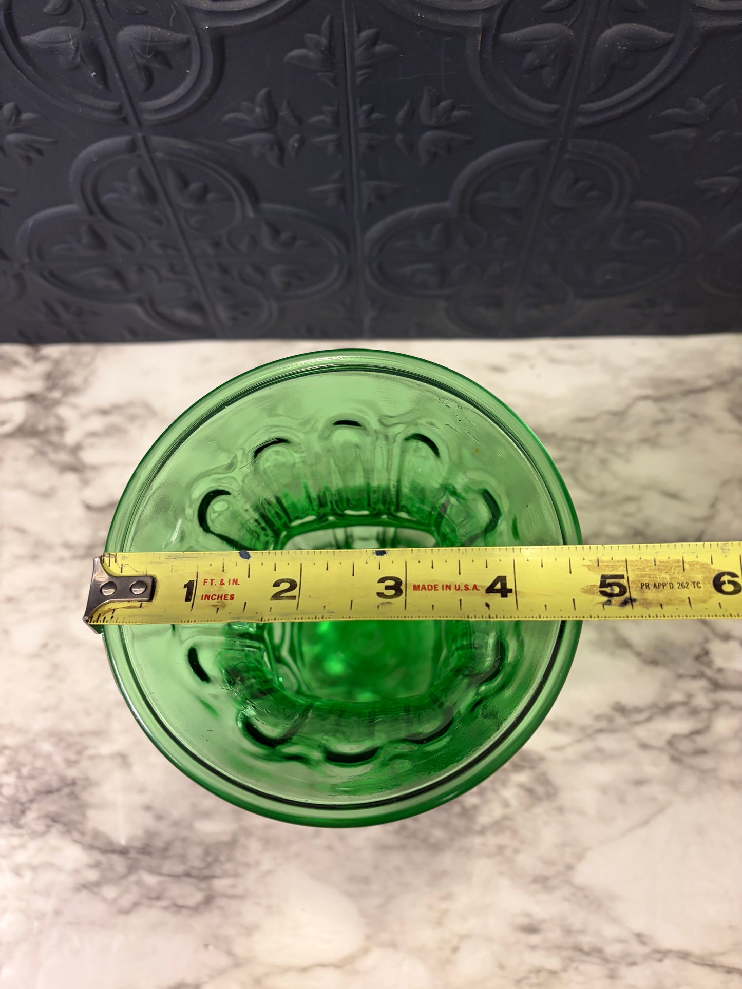 Green Glass Vase Fluted