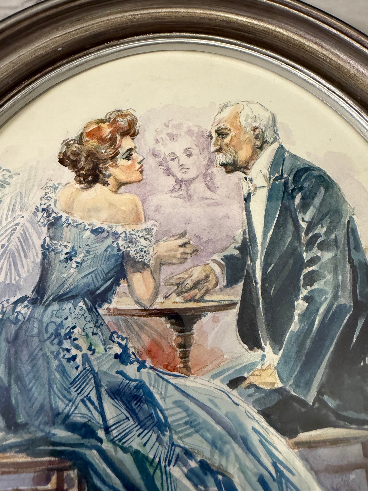 Original Victorian Couple Watercolor in Oval Frame