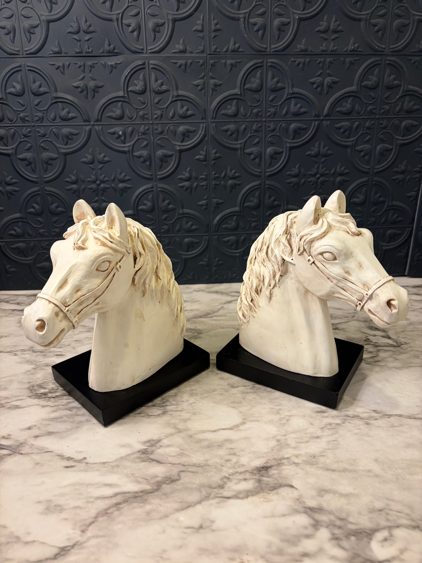 Resin White Horse Head Bookends