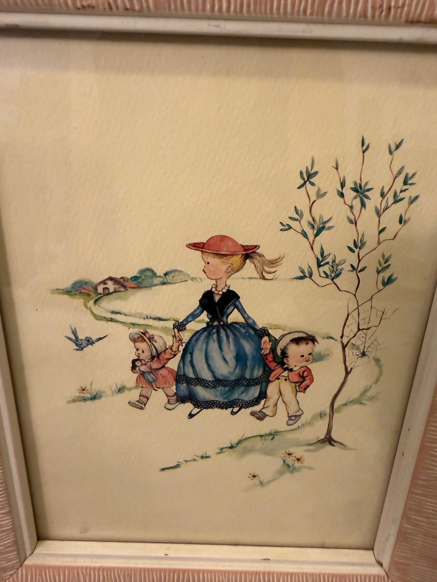 Gloria Briksen Outing Lithograph pink frame