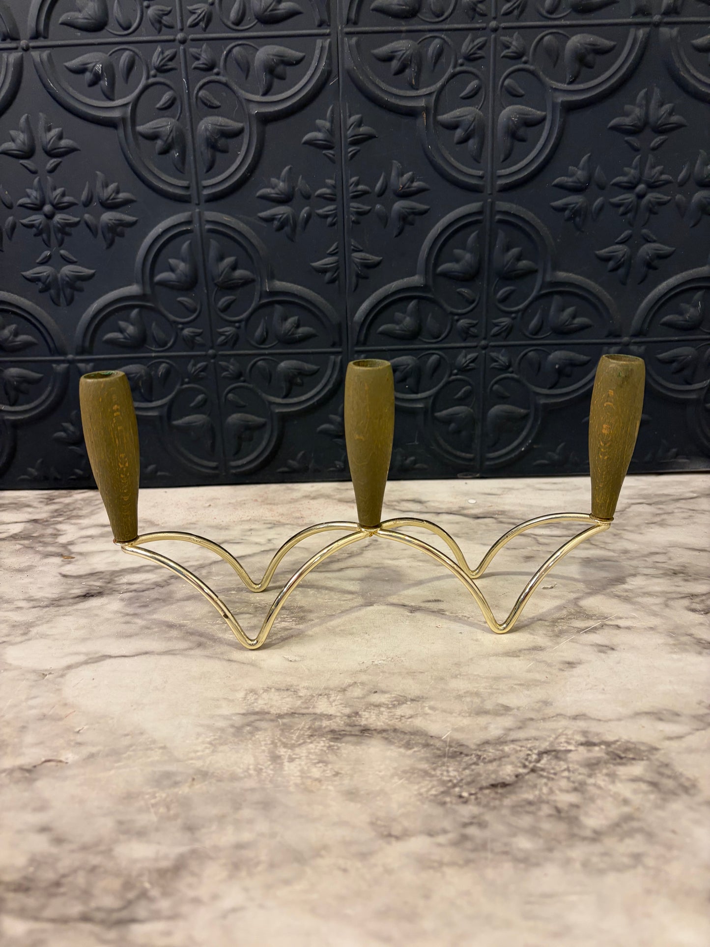 Vintage Danish Teak Triple Candle Holder