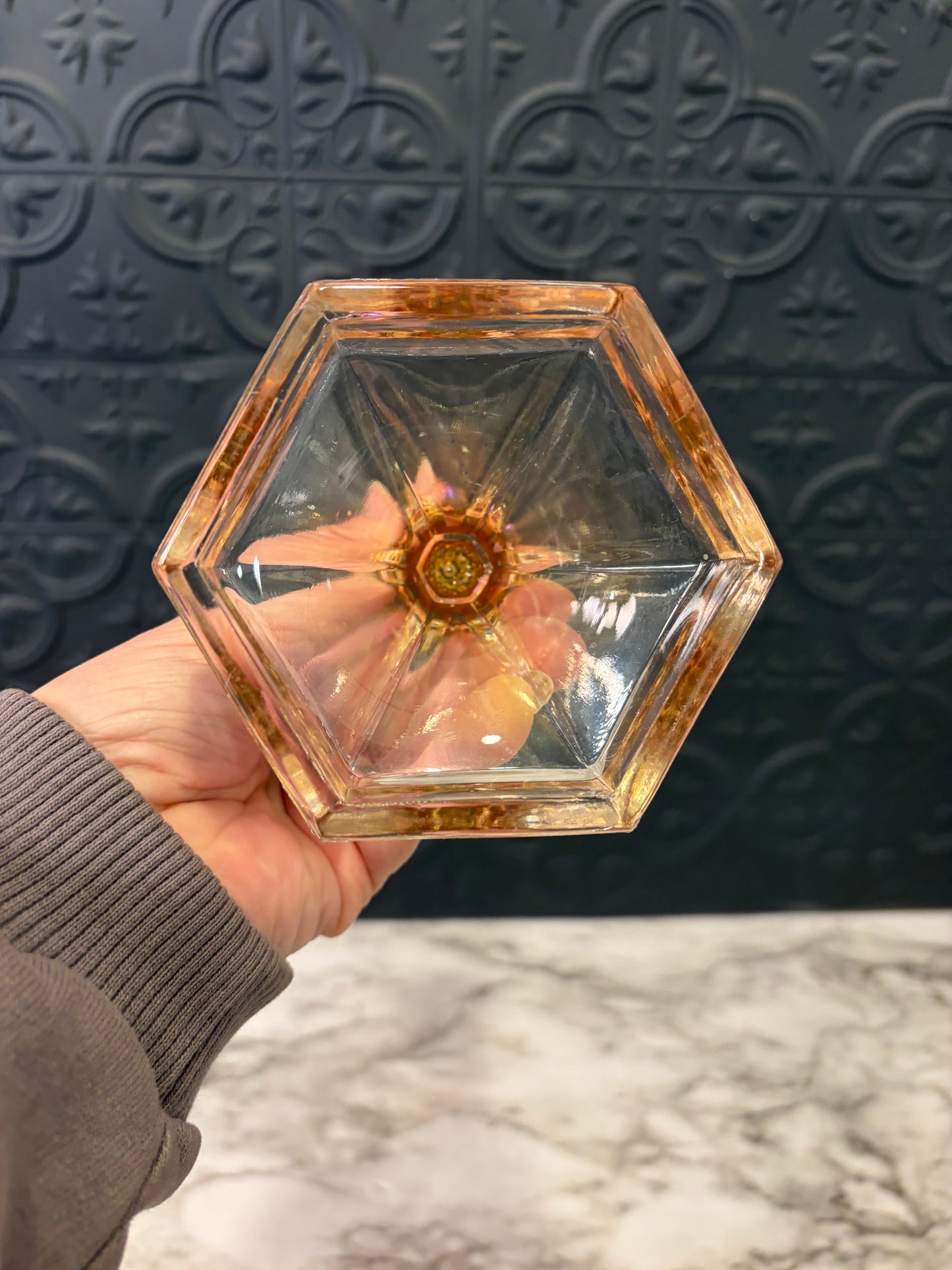 Carnival Glass to Clear Candle Holder