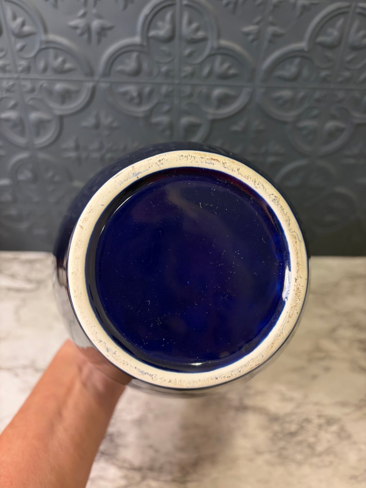 Vintage Cobalt Blue Peacock Vase double handle