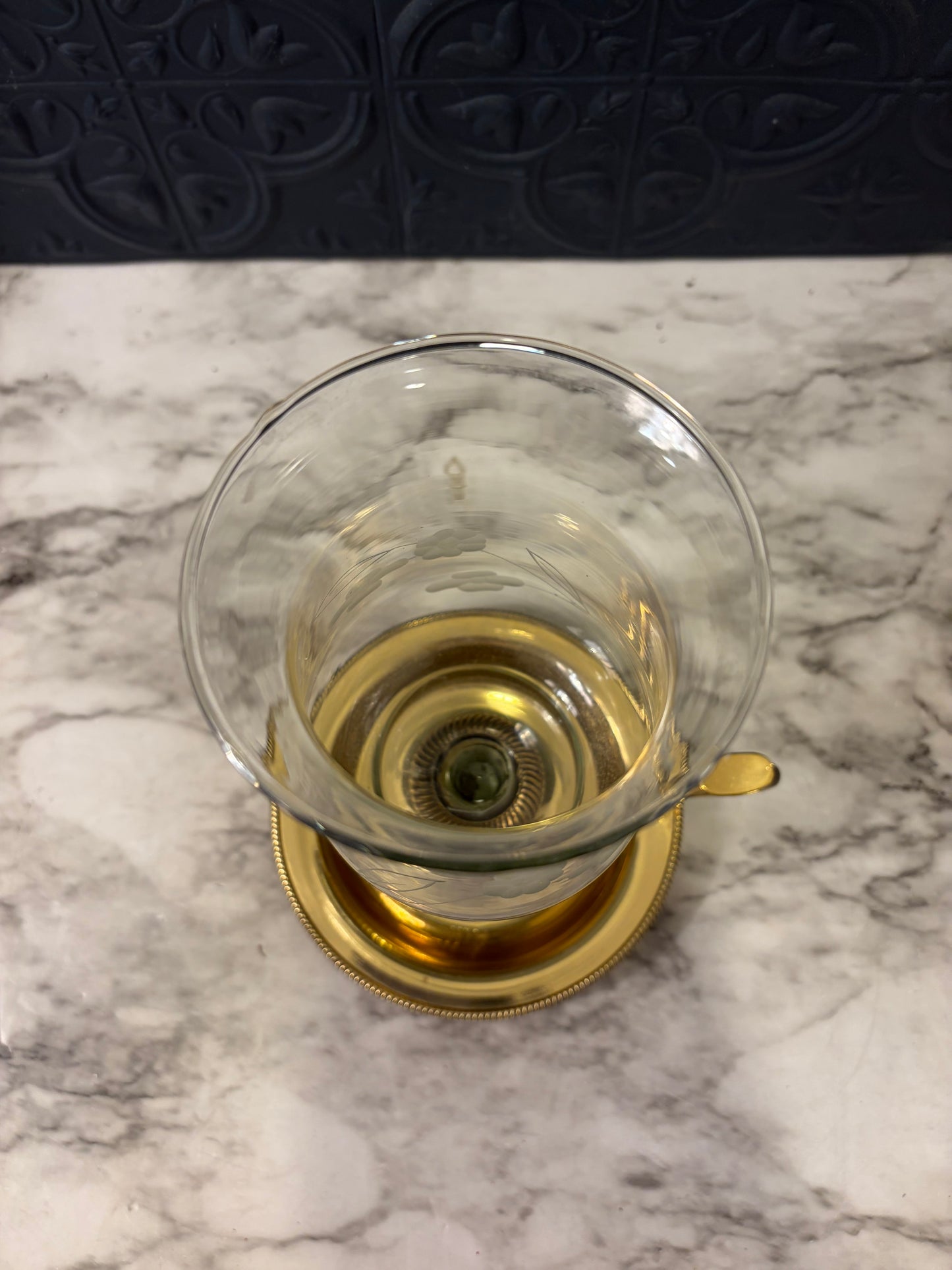Brass Chamber Candle with Etched Hurricane