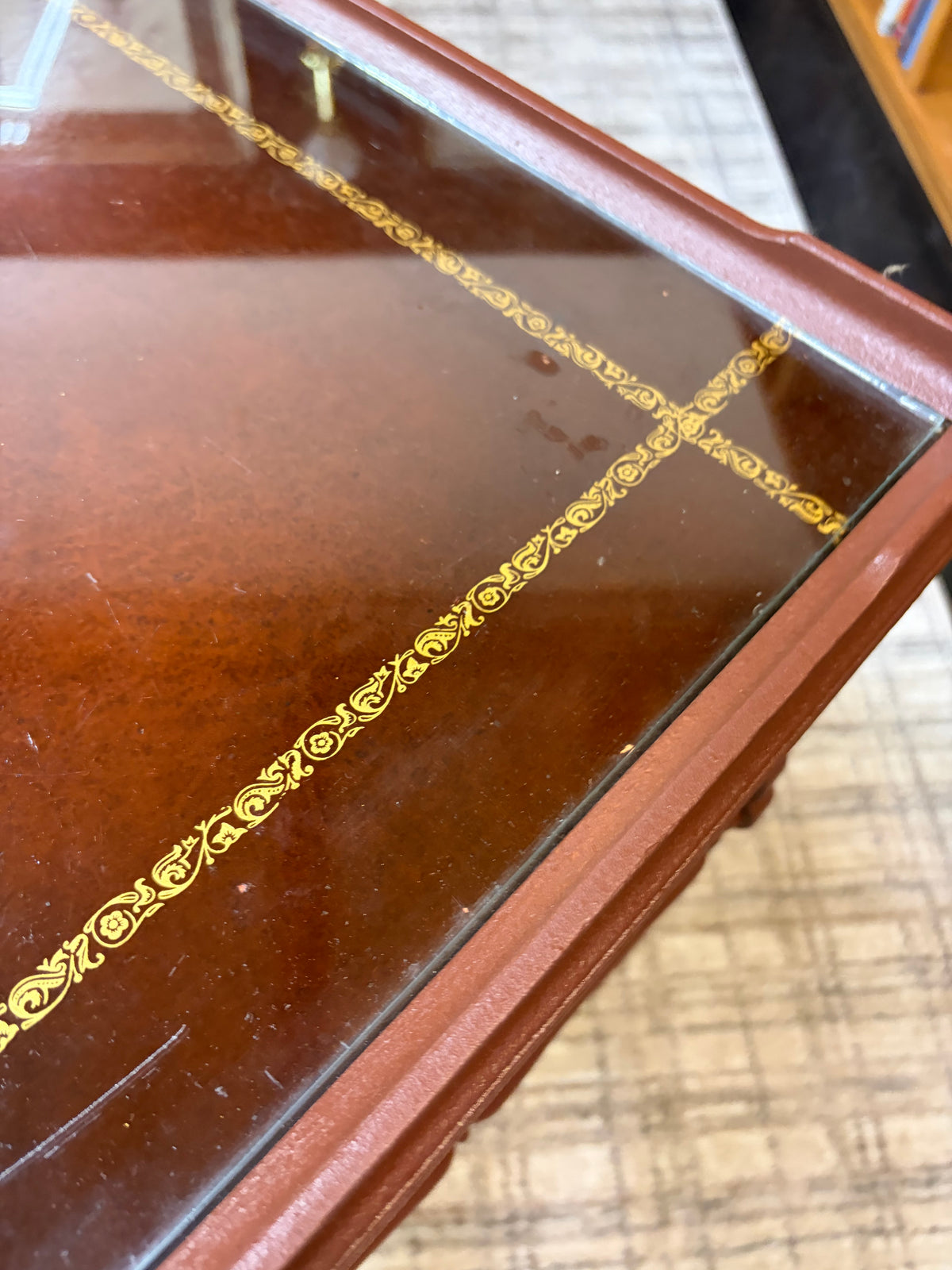 Vintage Bar Cart Painted Mahogany With Leather and Gold Top