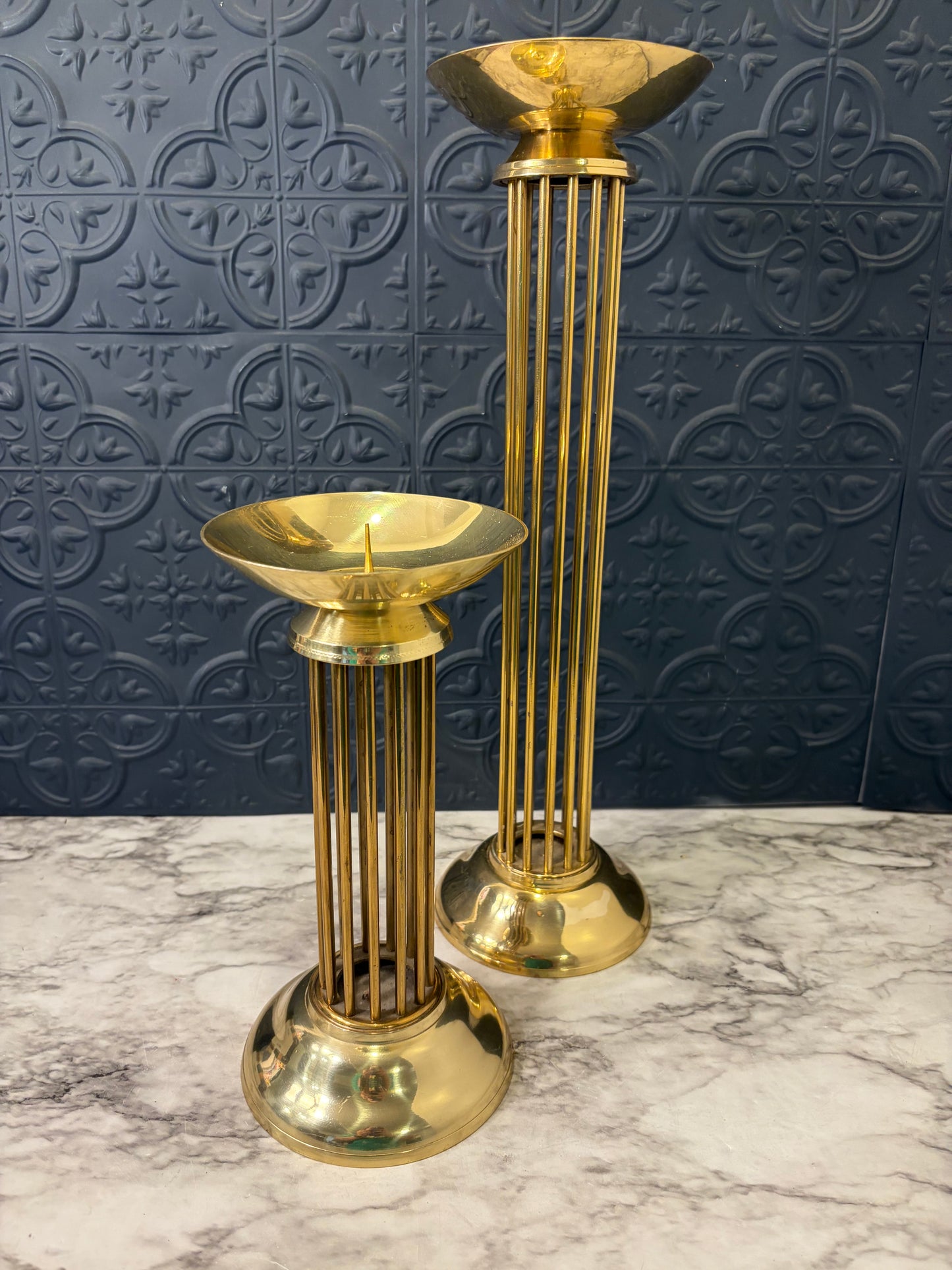 Brass Pillar Set of 2 Open Rod Design