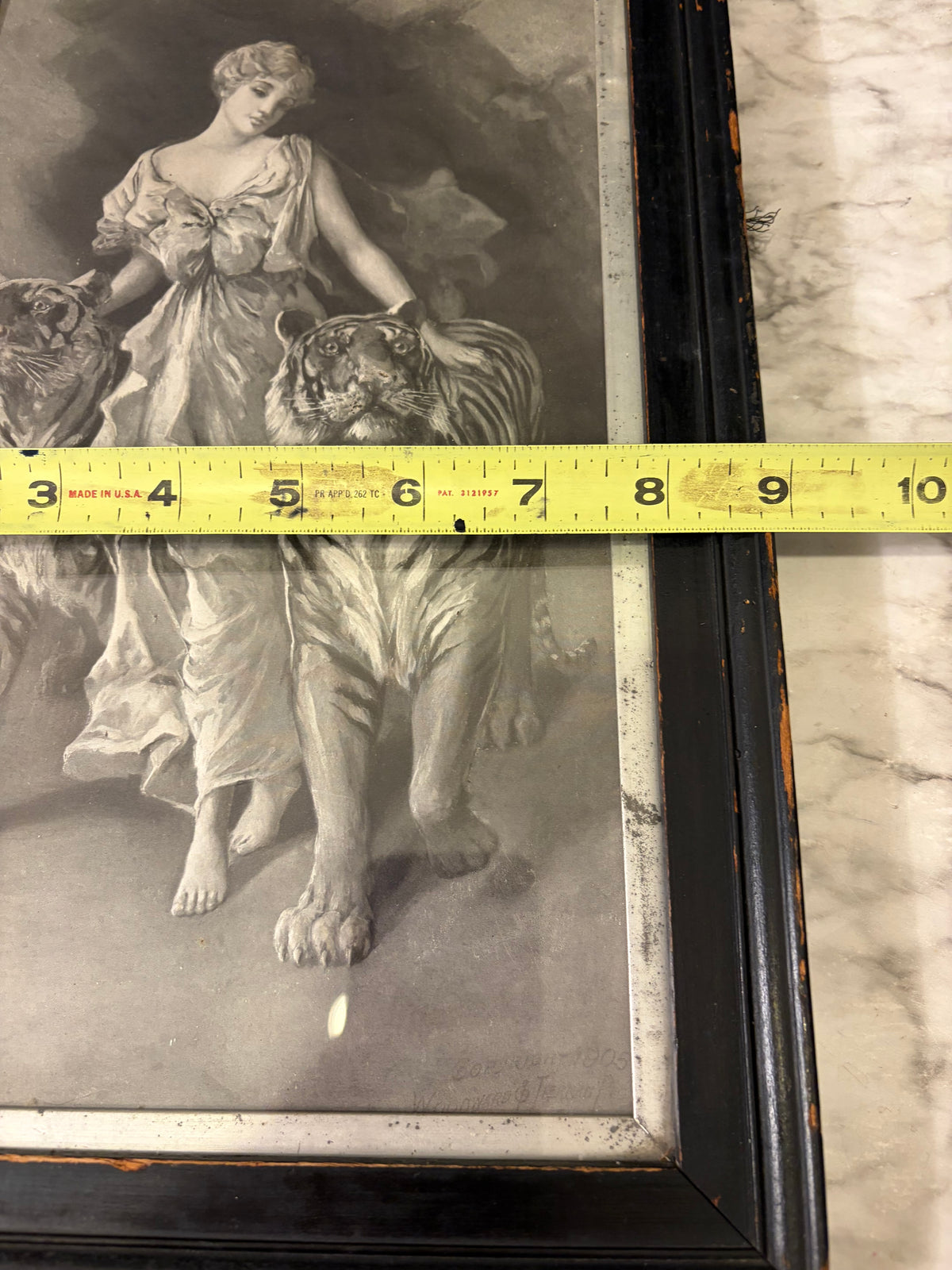 Antique 3d Print of Woman with Tigers