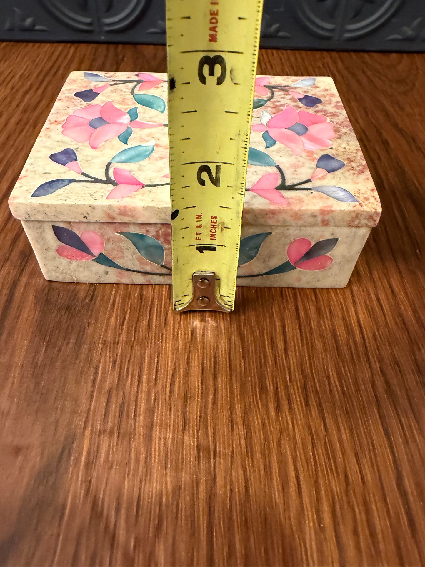 Marble Trinket box with Pink and Blue Inlay