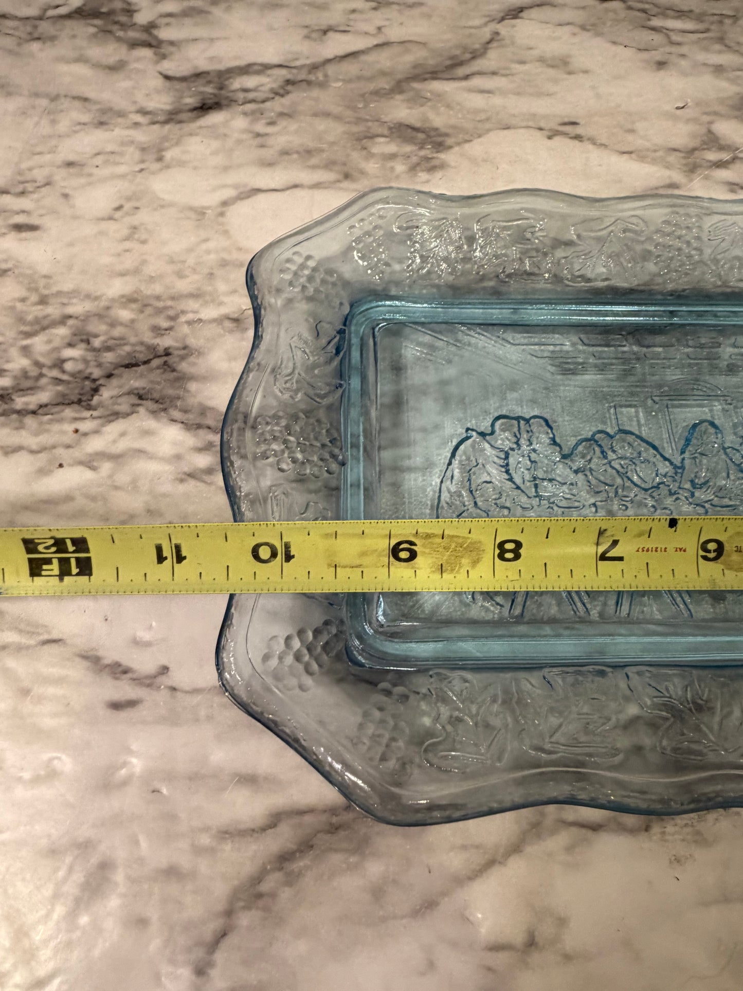 Blue Glass Plate with Last Supper AS IS