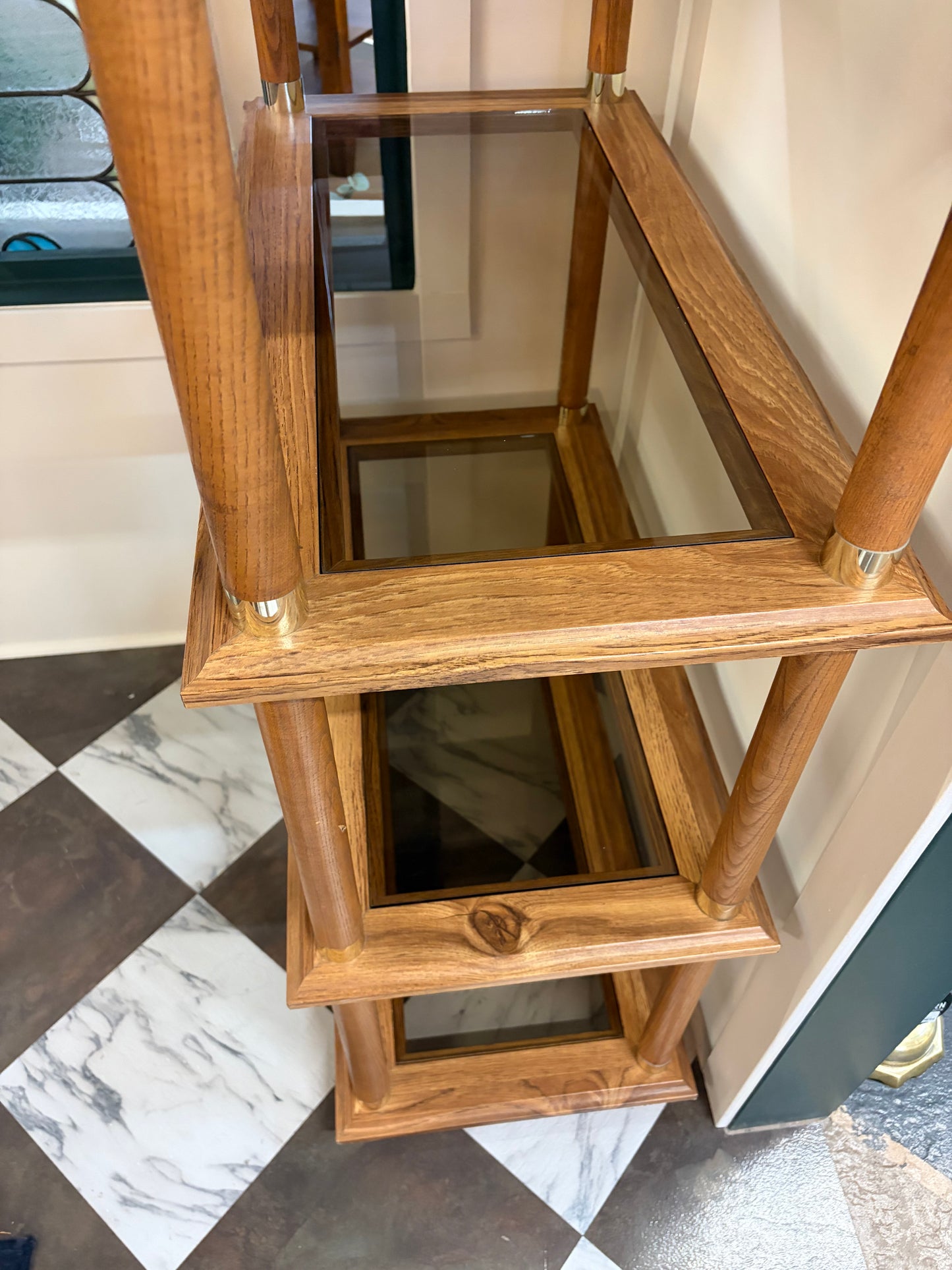 Mid Century Open Bookcase with Smoke Glass Shelves
