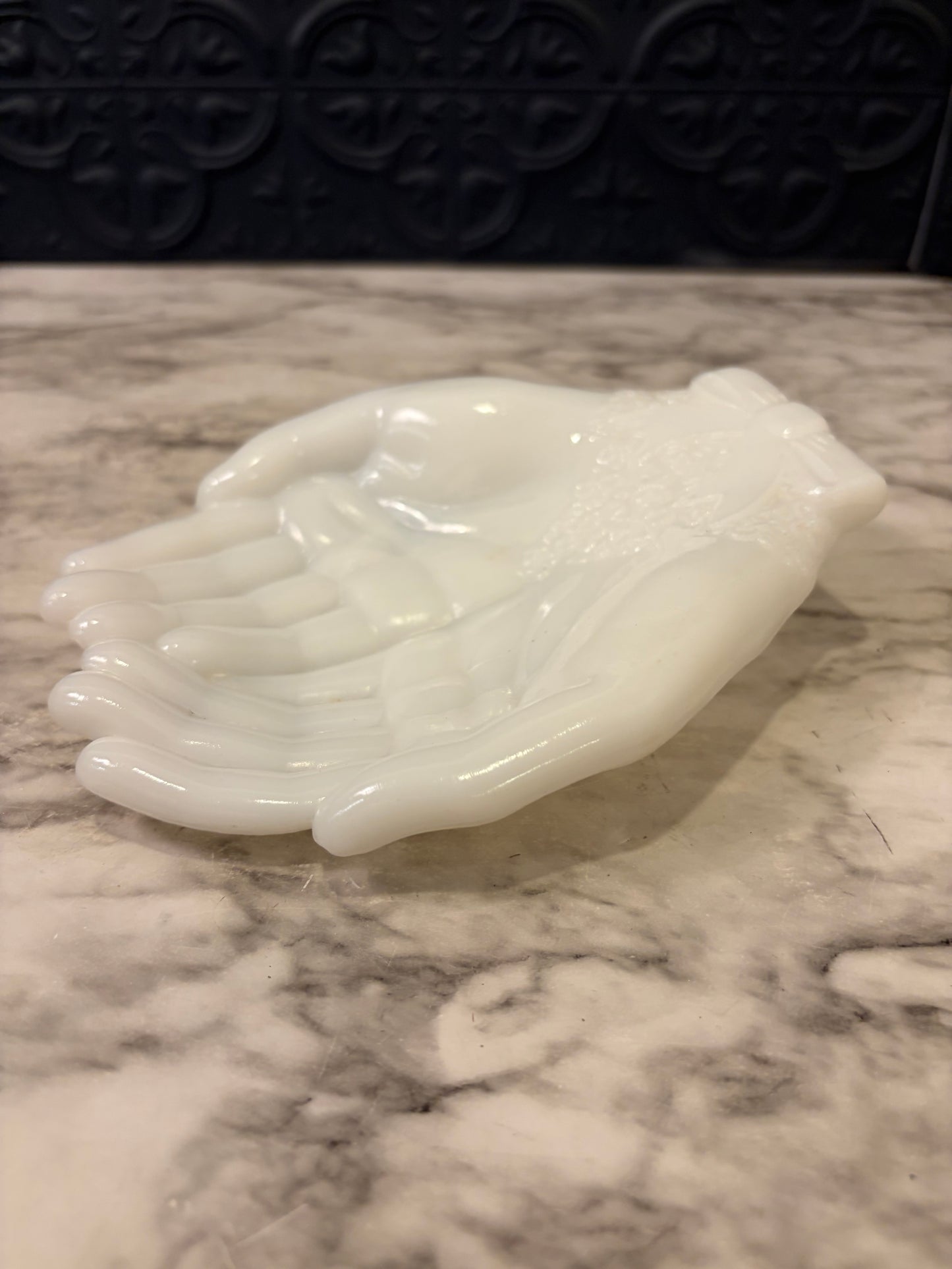 Milk Glass Hands Trinket Dish AS IS