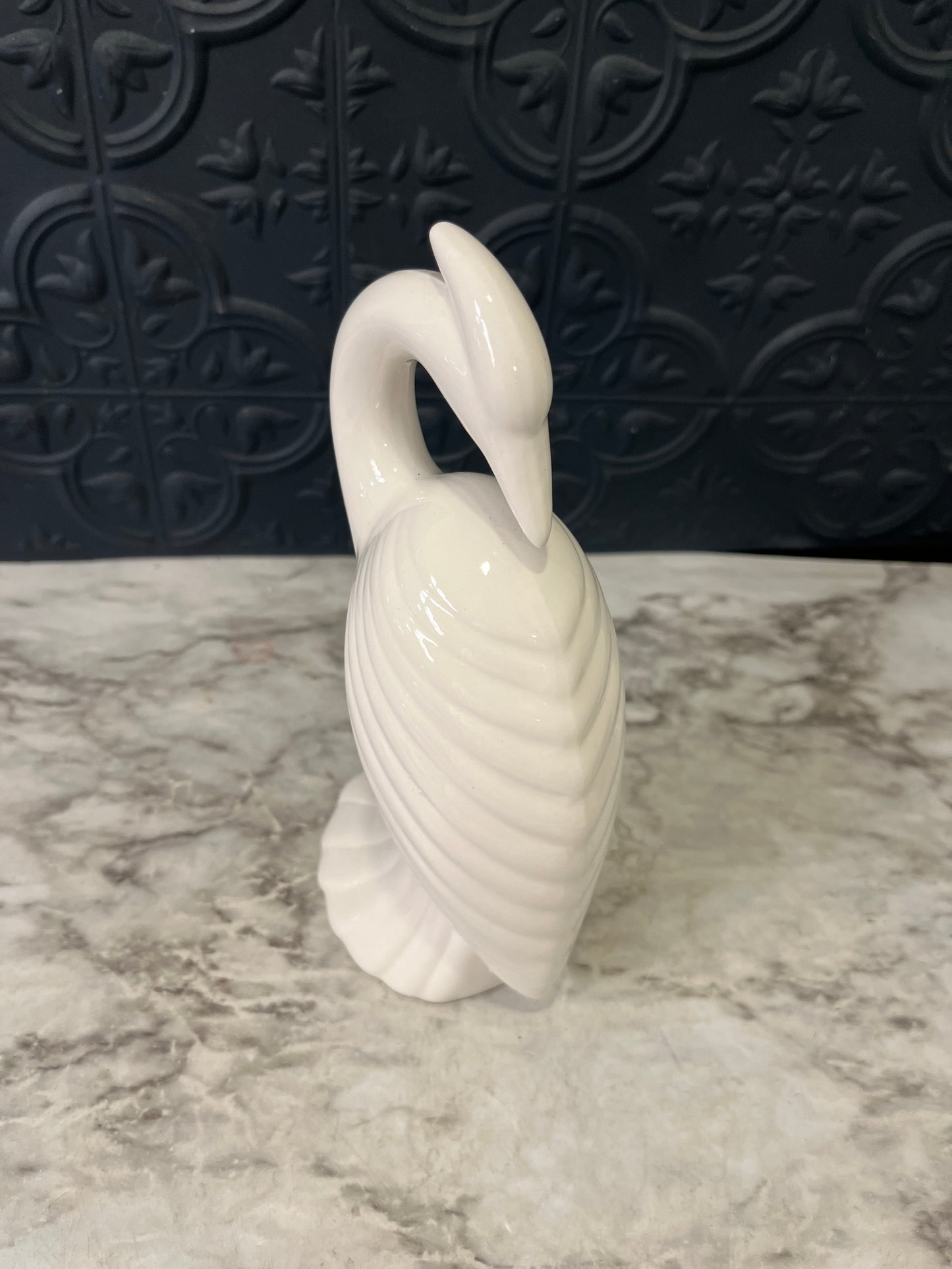 Art Deco White Ceramic Heron