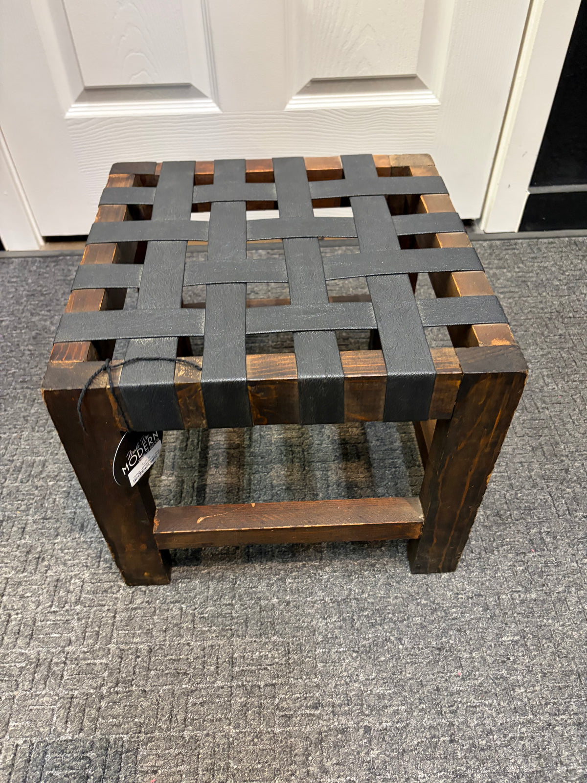 Vintage Leather Woven Wrap Footstool