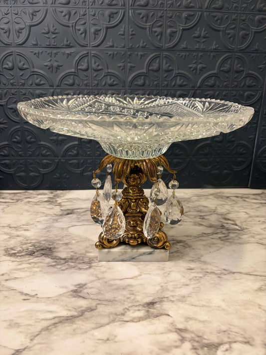 Hollywood Regency Pedestal Bowl with Crystals
