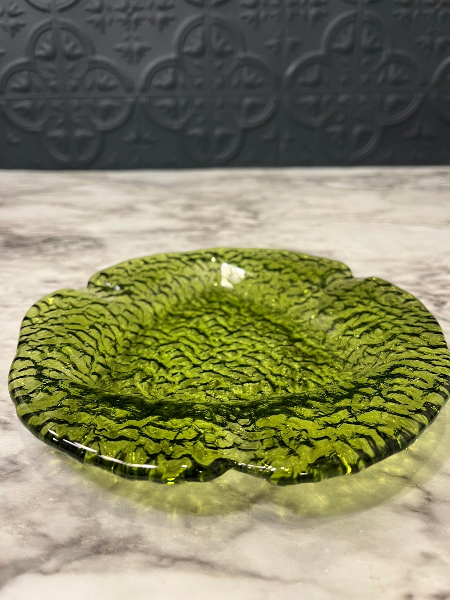 Green Glass Crinkle Ashtray