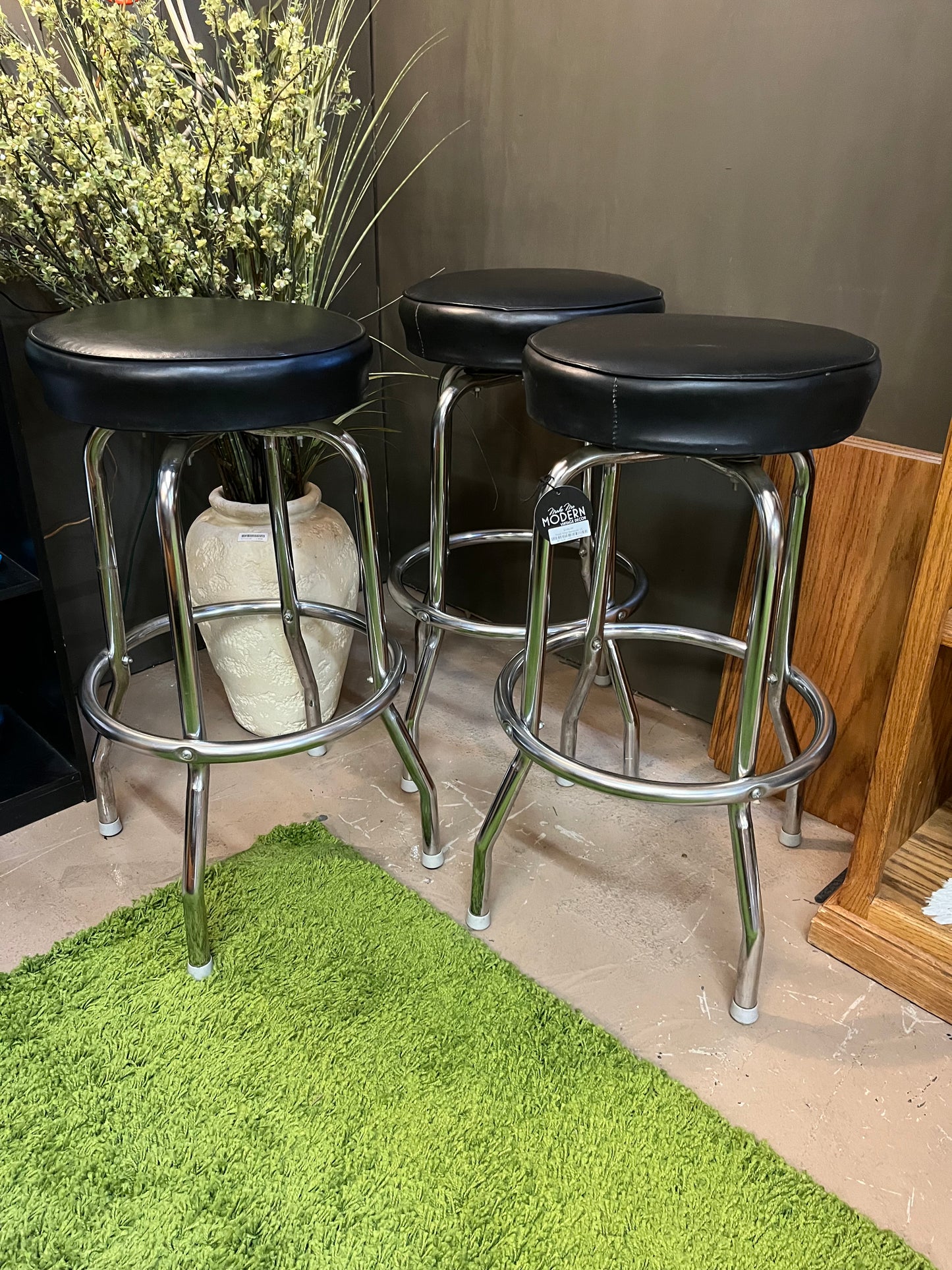 Black Vinyl Barstools x3