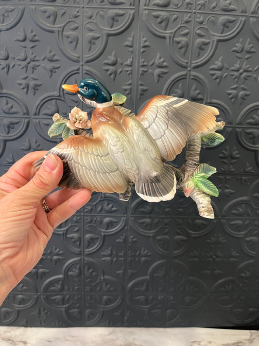 Mallard Duck porcelain figurine with branch