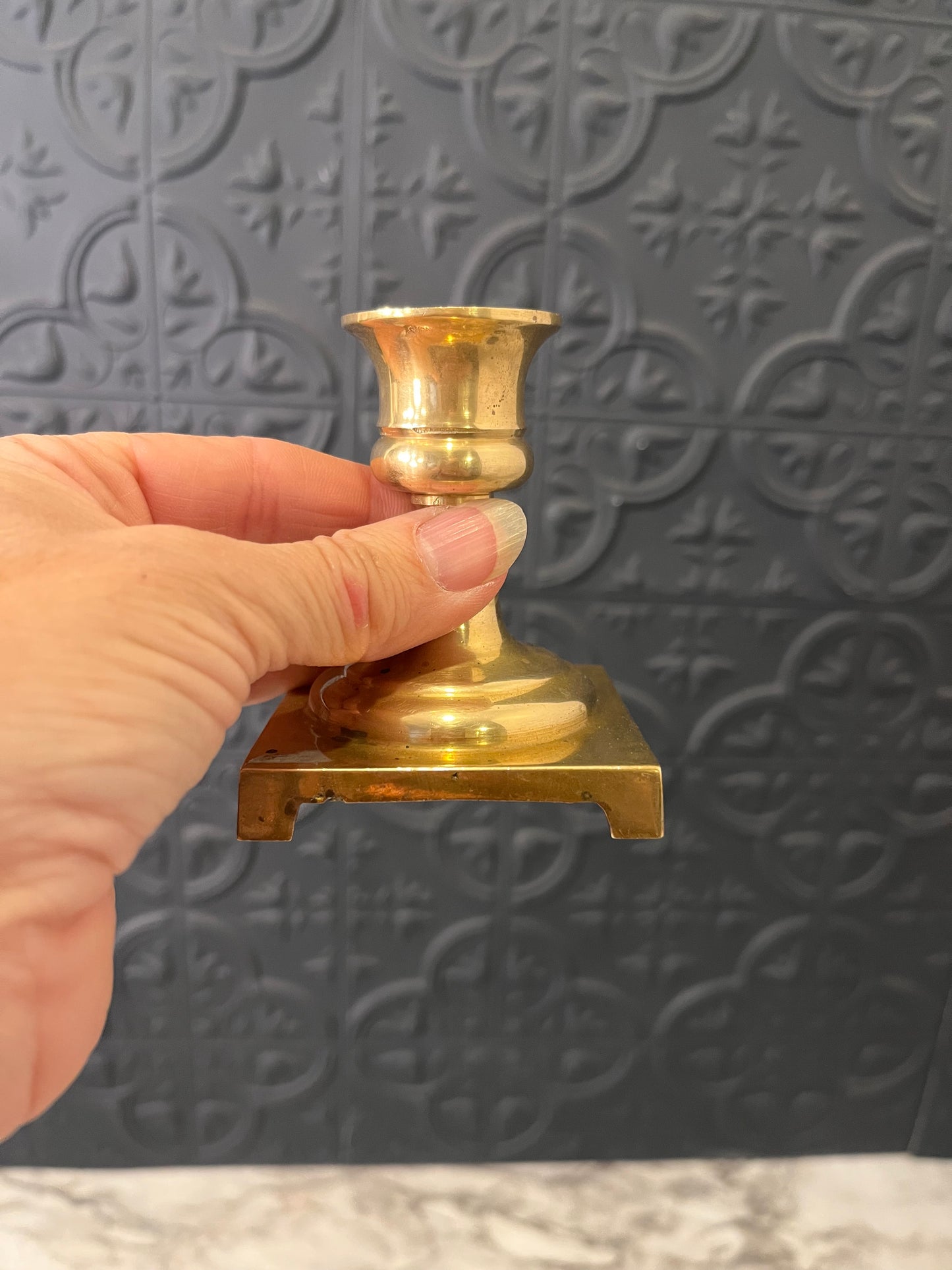 Brass Set of Candle Holders Short with Square Base