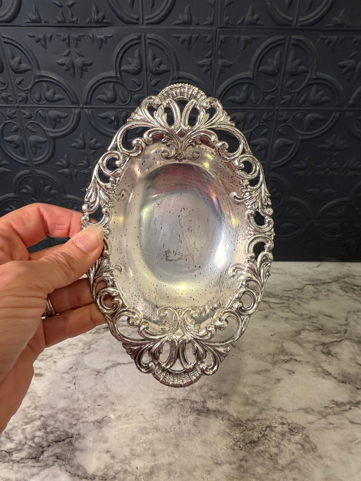 Raimond Silver Plate Oval Ornate Trinket Bowl
