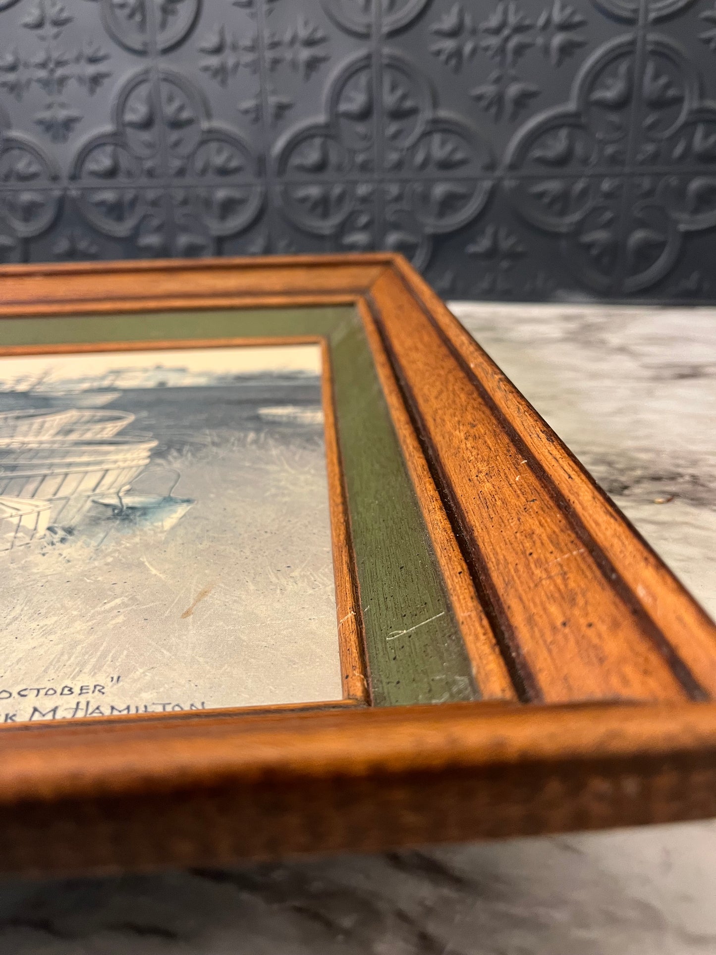 Harvest Print on Board Green Frame