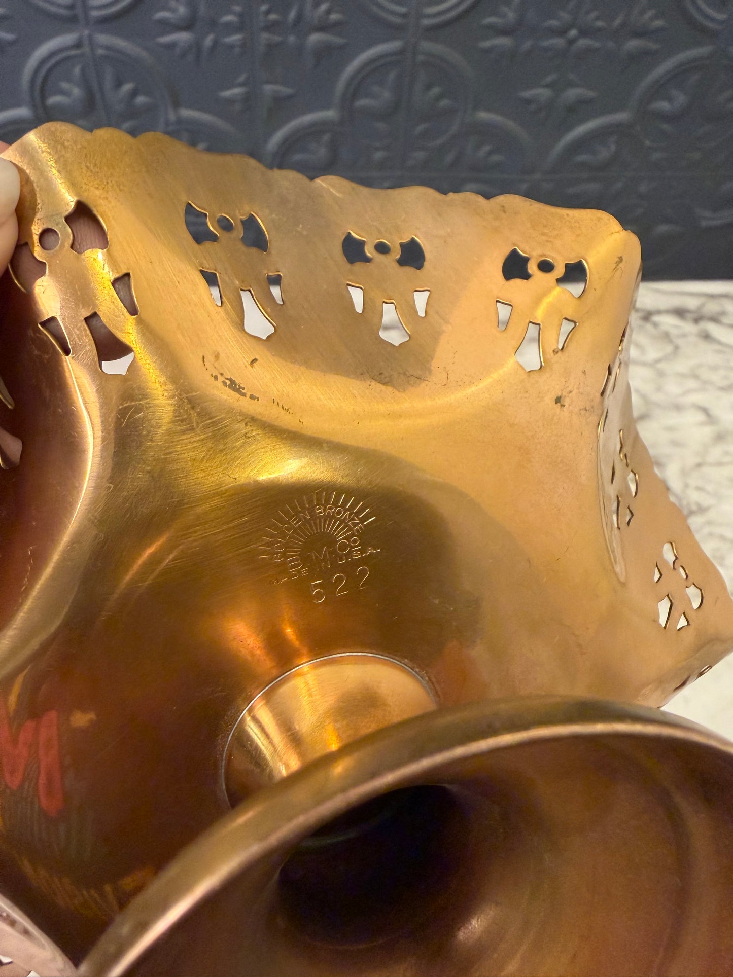 Golden Bronze Pedestal Bowl with cutouts