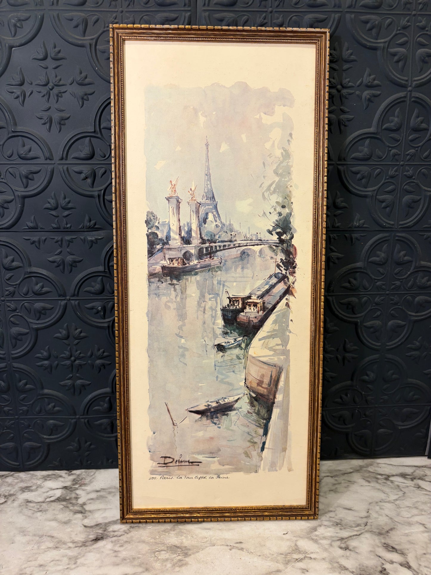 Vintage Lucien Delarue Art Print 505 La Tour Eiffel et la Seine