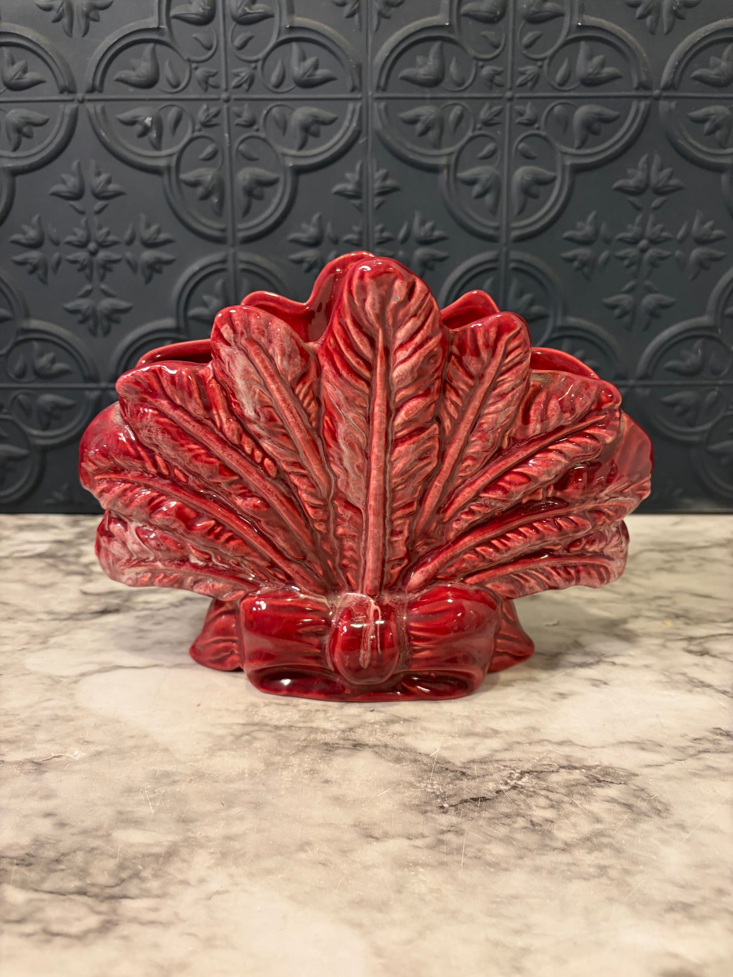 Haegar Red Ceramic Feather Vase