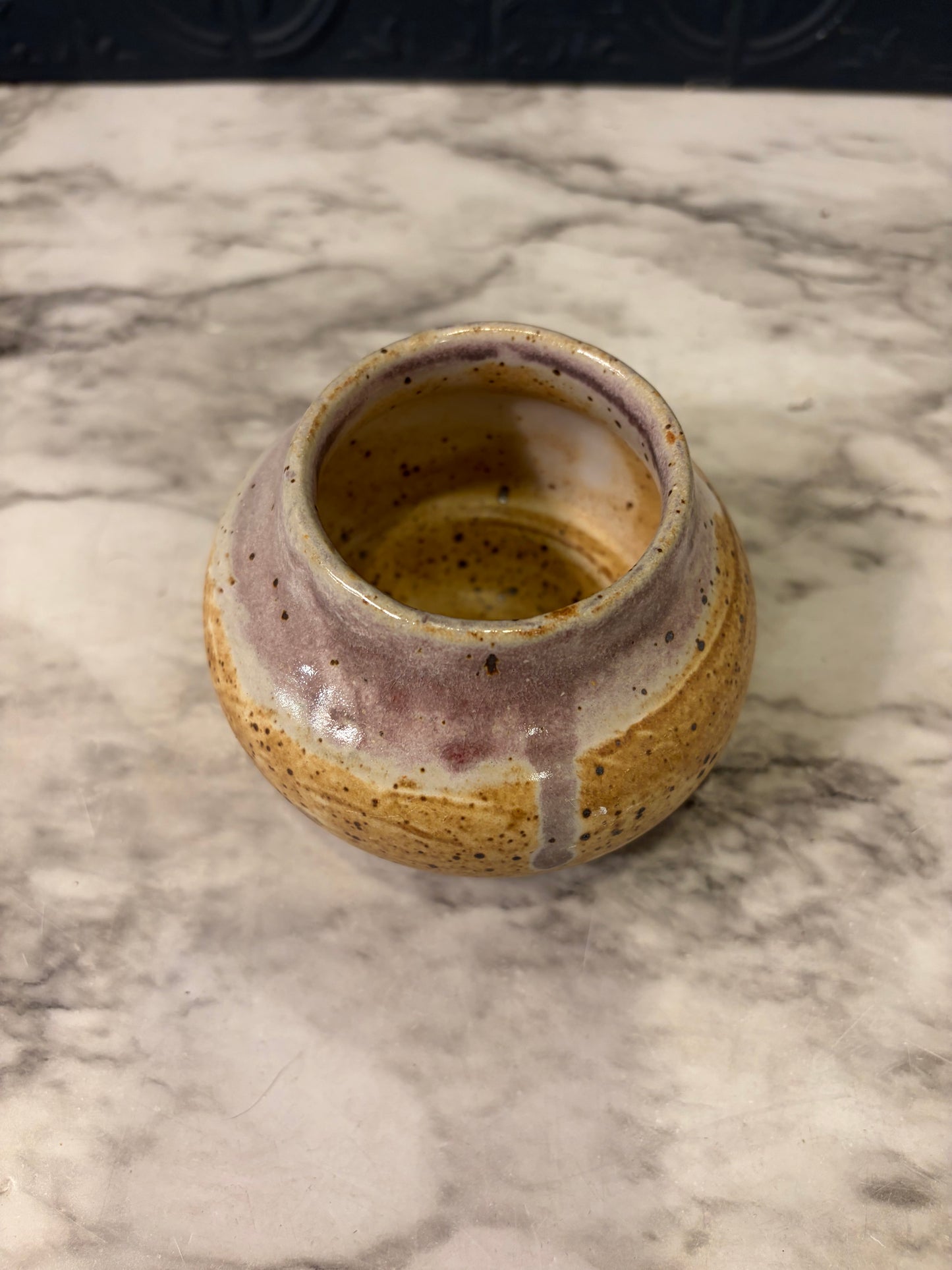 Small Yellow Pottery with Purple rim