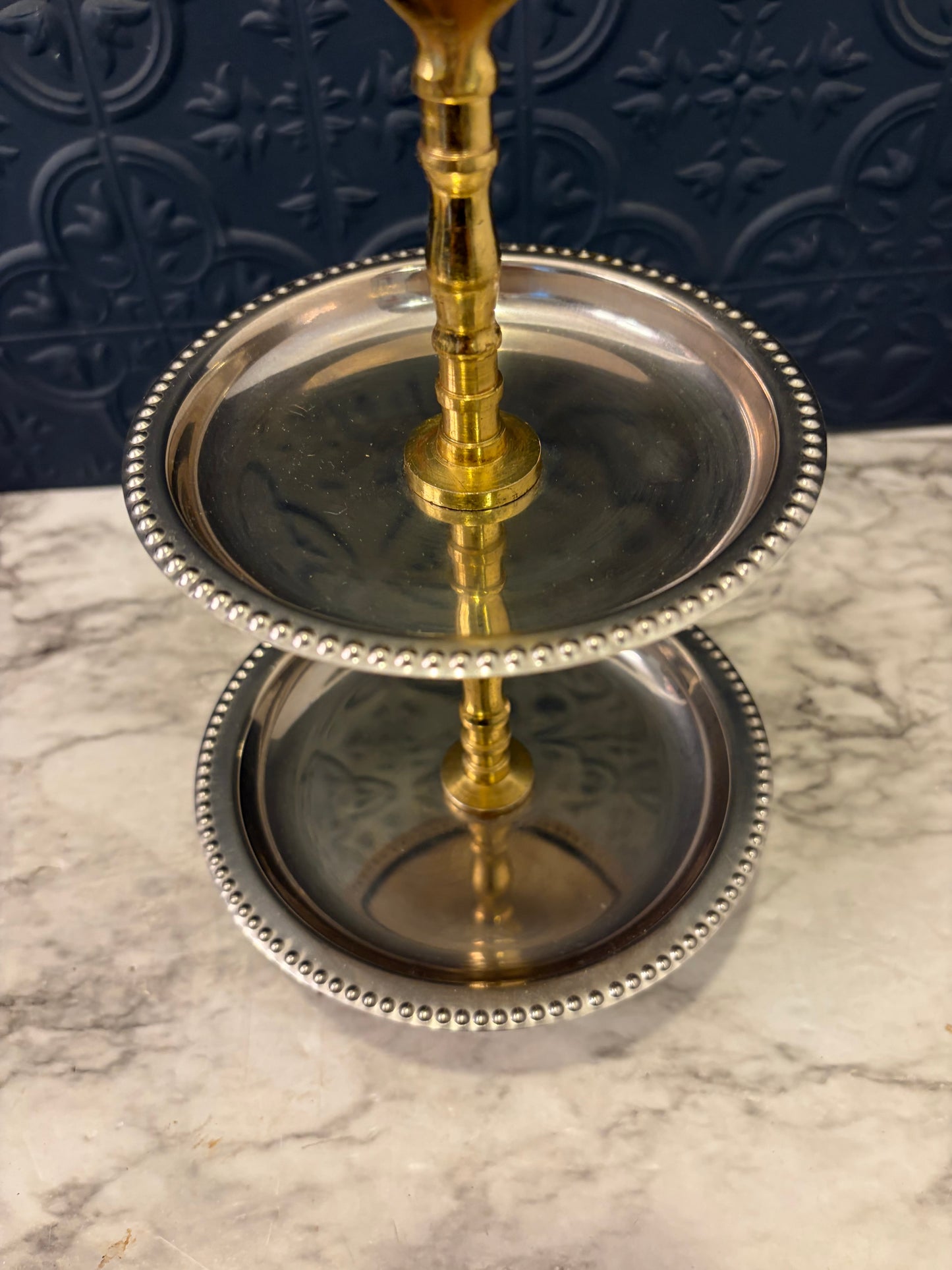 Brass and Chrome Two Tier Serving Tray Made in India