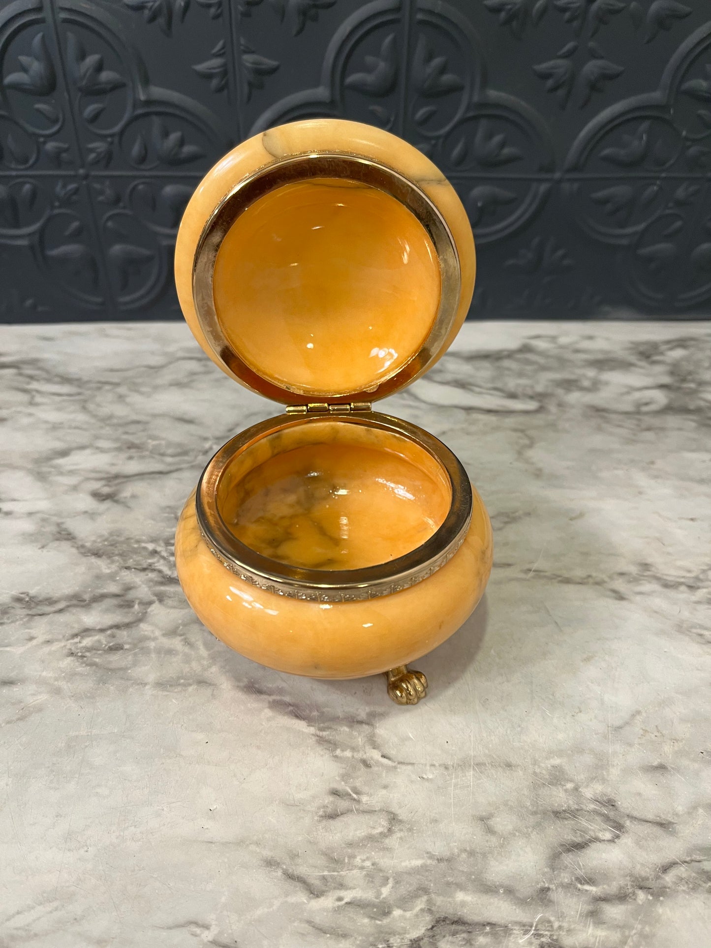 Alabaster Stone Jewelry Box with Brass feet