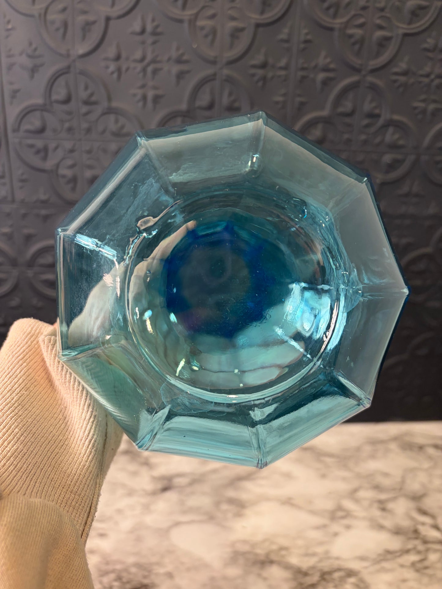 Aqua Blue Indiana Glass Octagon Vase