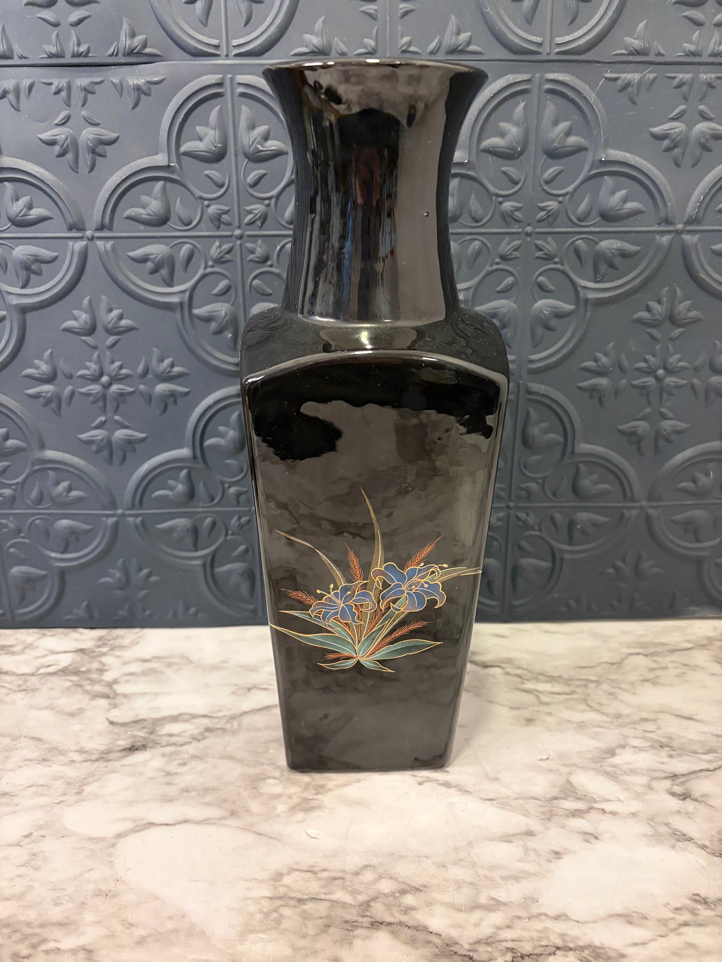 Black Vase with Blue Lillies