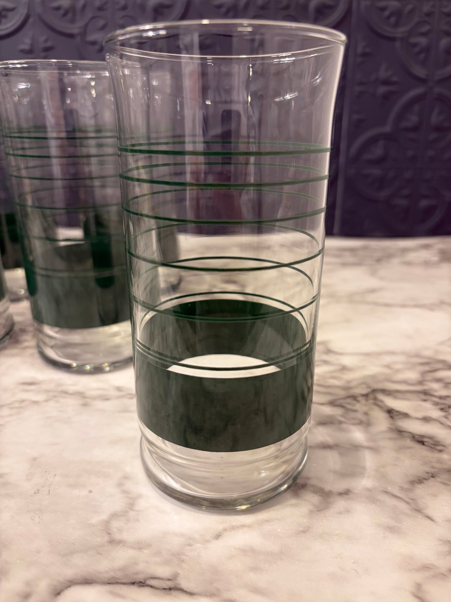 Green Stripes Drinking Glasses x7