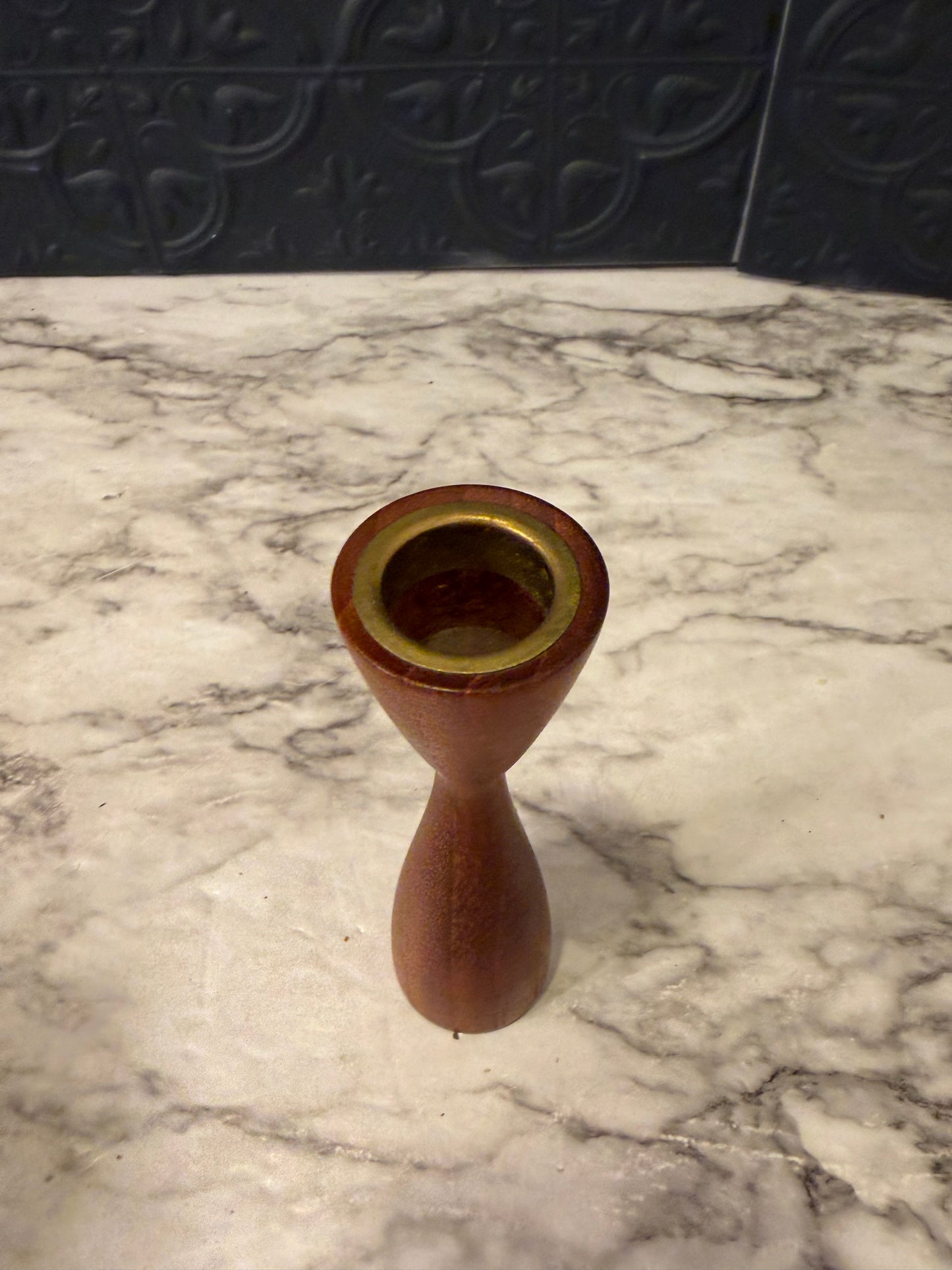 5.25" Wood Mid Century Candle Holder