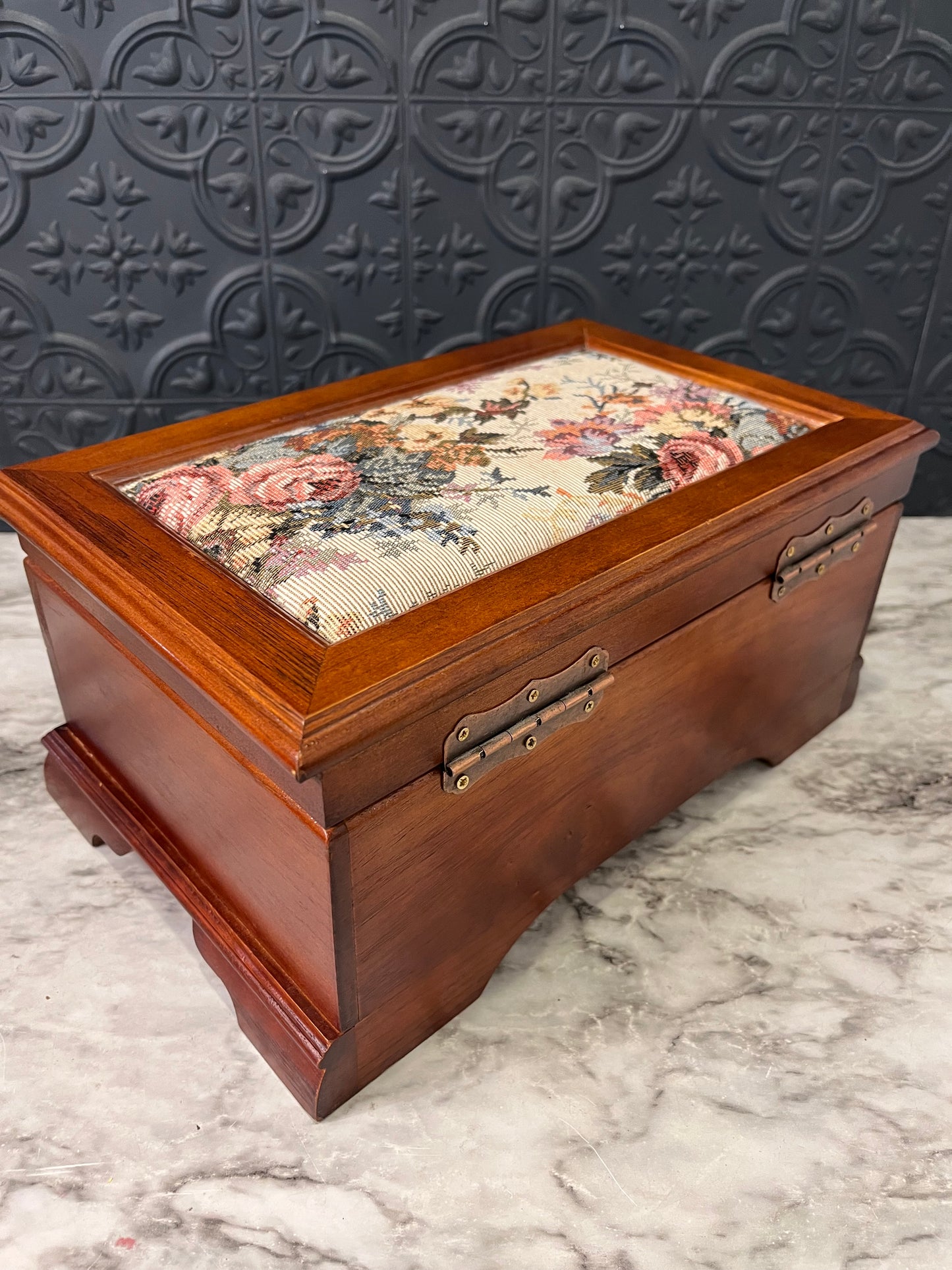 Fabric Top Wooden Jewelry Box no key