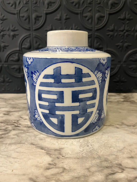 Blue and White Vase with Stork Image