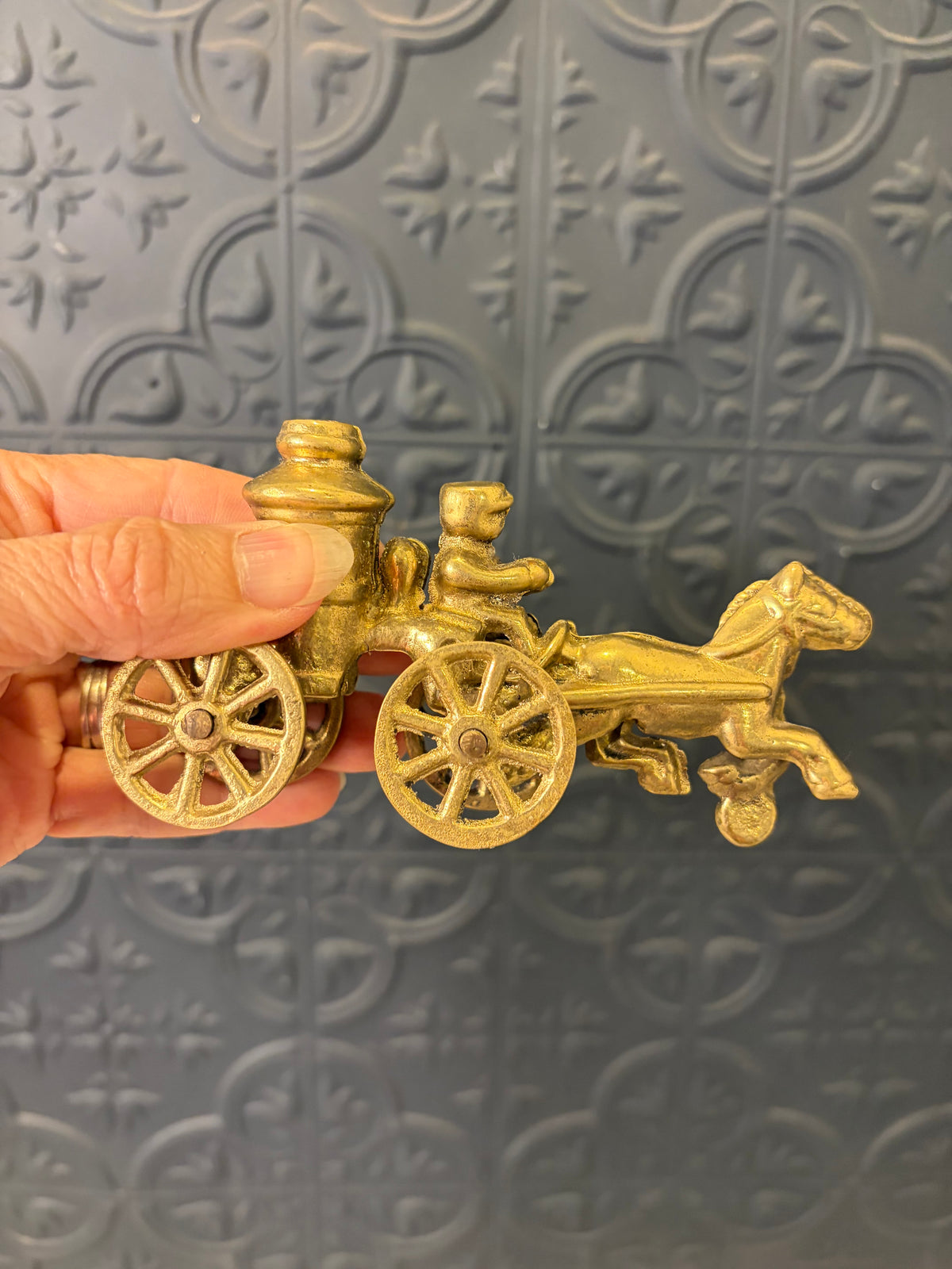 Brass Horse and Carriage with Fire Pump