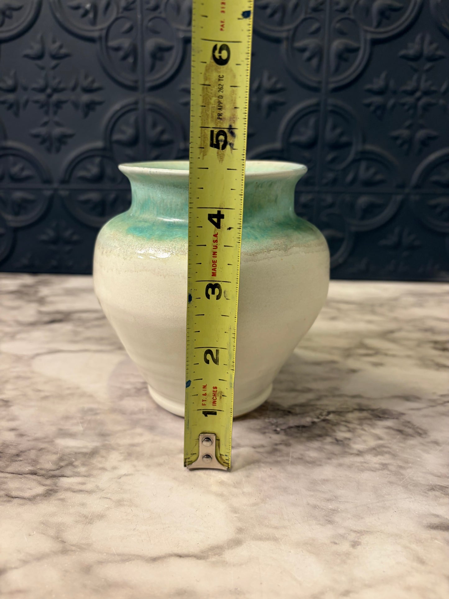 Studio Pottery  Cream and Aqua Vase