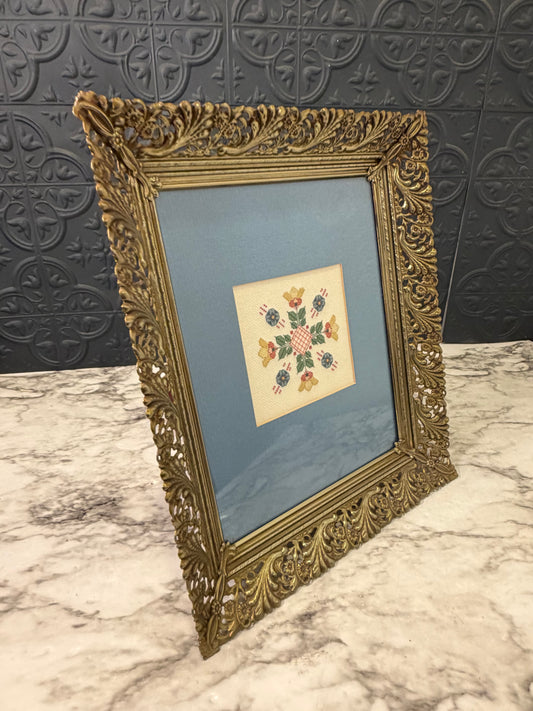Crossstitch in Brass Filligree Frame