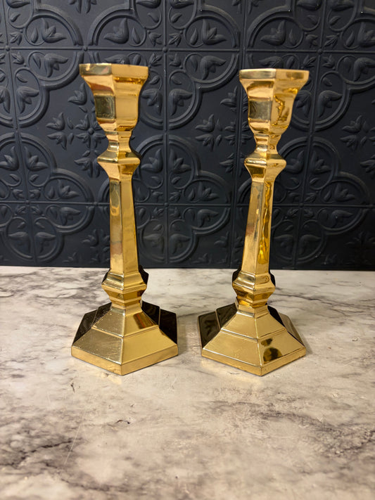Hexagonal Base Candlestick Pair 8"