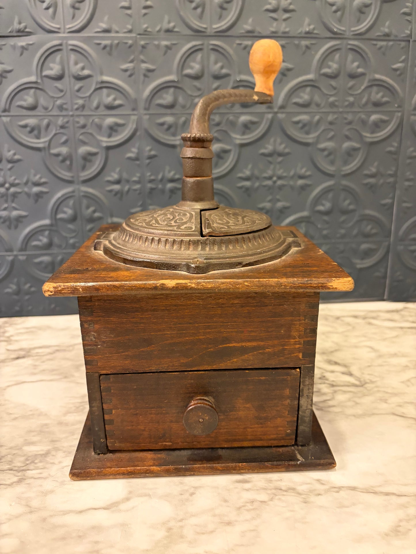 Antique Coffee Grinder with Iron Top