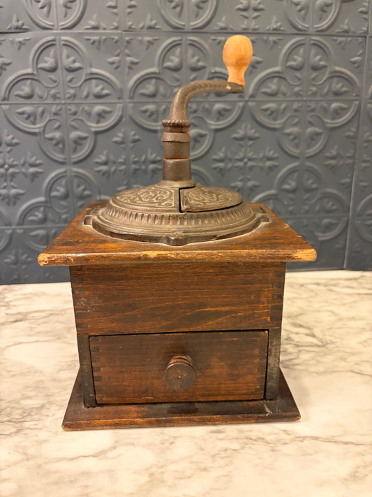 Antique Coffee Grinder with Iron Top