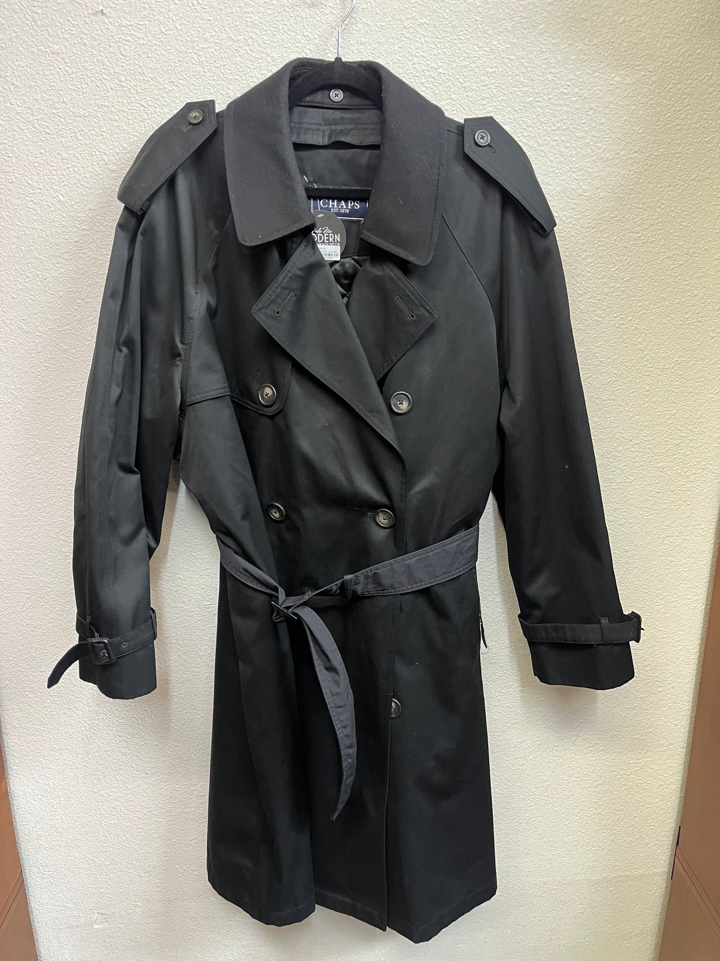 Chaps Black Trench Coat with Belt