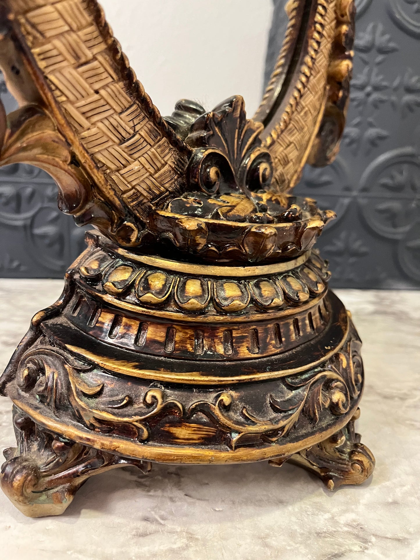 Tabletop Ornate Resin Mirror Gold tone